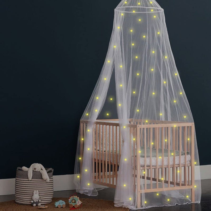 UB-STORE Canopy for Girls Bed with Pre-Glued Glow in The Dark Stars - Princess Mosquito Net Room Decor - Kids & Baby Bedroom Tent with Galaxy Lights - 1 Opening Canopy Bed & Hanging Kit Included - Image 3